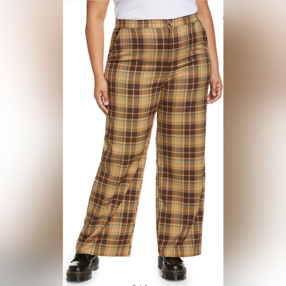 BP Everyday Plaid High Rise Pants In Brown Claire Plaid Size 1X = 18  (16W) NWT - Picture 1 of 12